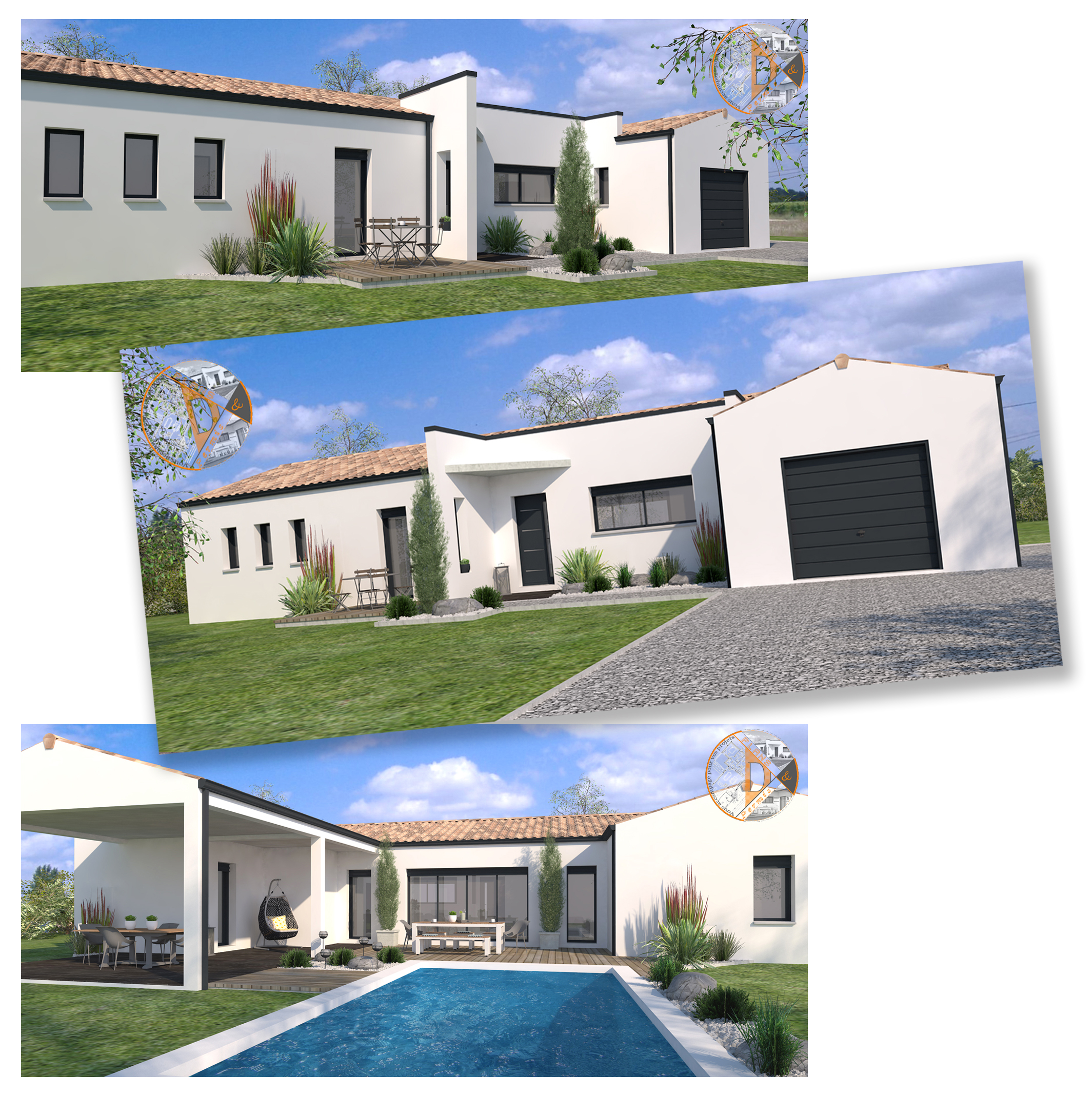 Plans 2D et Perspectives, visuels 3D, habitation classique et contemporaine 